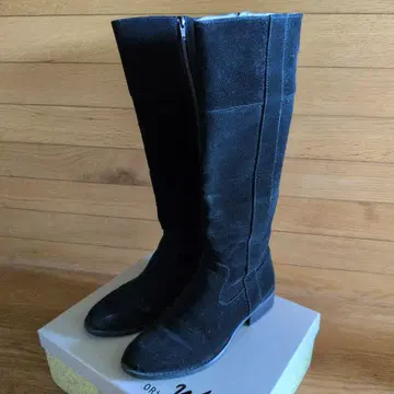 여성용 롱 부츠 블랙 스웨이드 지퍼 달린 로우힐 M