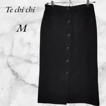 테치치 타이트 스커트 종아리 기장 울 MIX 장식 버튼 M 블랙
