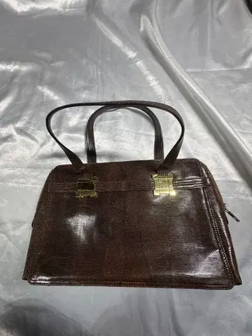 쇼와 레트로 브라운 핸드백 합성 피혁 골드 금장 장식