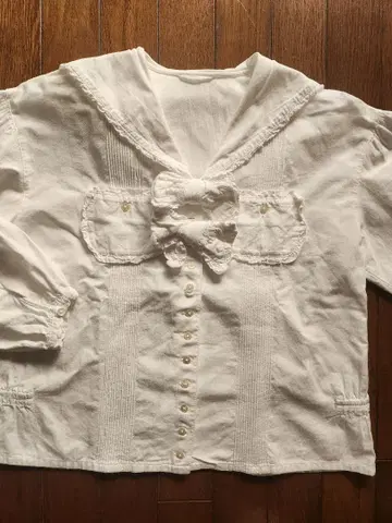 핑크하우스 화이트 세일러 카라 블라우스 옷깃 리본 2개 면 100%