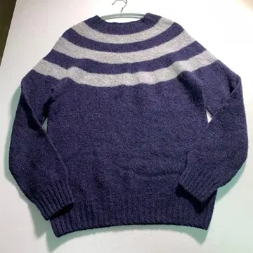 HOWLIN' 영국제 울 100% 니트 스웨터 세미 보더 네이비 M