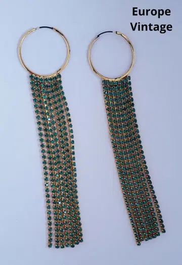 Europe Vintage 프린지 후프 귀걸이 에메랄드 주얼리