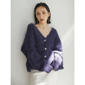 미사용 | anuans 수리 알파카 니트 가디건 퍼플 네이비