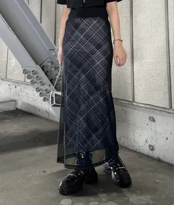 [ jiasecond. ] 체크 무늬 시어 레이어드 타이트 스커트