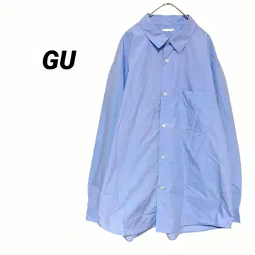 1700T GU 긴팔 와이셔츠 상의 넉넉한 코튼 블루 XL 파랑