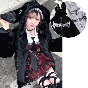 volcan&aphrodite 토끼 귀 로고 퍼 블루종