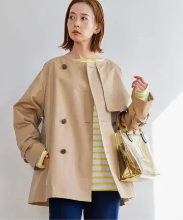 저널 스탠다드 C/PE 갭바 노카라 숏 트렌치 38