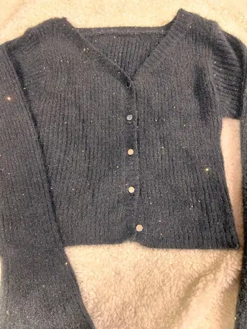 라메 믹스 다크 그레이 V넥 가디건