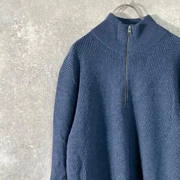 BANANA REPUBLIC 리브 니트 스웨터 하프 지퍼 네이비