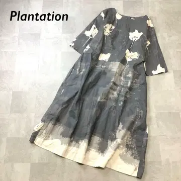 새상품급 Plantation 린넨 100% 올 패턴 롱 원피스 오부소매