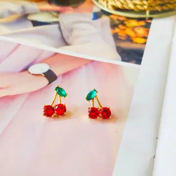 빨간색과 그린 스톤 플라워 귀걸이