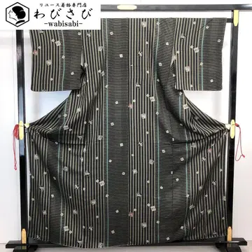 코몬 십이지신 패턴 가로 세로 줄무늬 브라운 크레이프 원단 K-4115