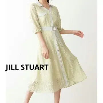 D368 JILL STUART 스퀘어 레이스 카라 부착 원피스 그린