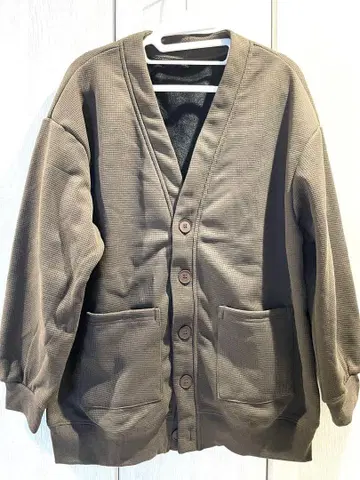 와플 원단 버튼 가디건 브라운