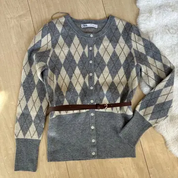 S 사이즈 ZARA 아가일 무늬 가디건 벨트 포함