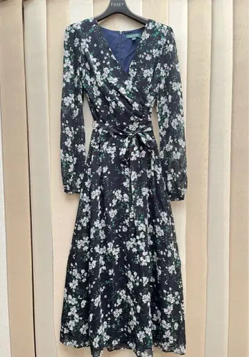 LAUREN 꽃무늬 랩 드레스 네이비