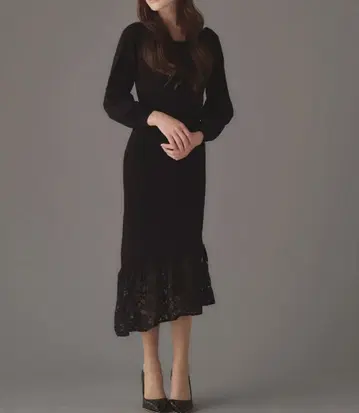 완판템 에밀리아 위즈 오프숄더 니트 원피스 꽃무늬 레이스