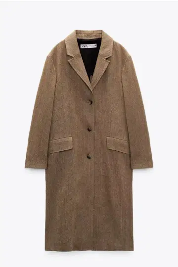ZARA 스트레이트 러스틱 코트 베이지 버튼 포함