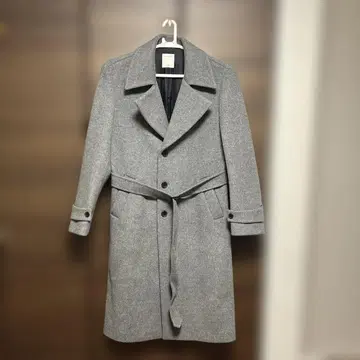SANDRO 그레이 울 코트 벨트 포함