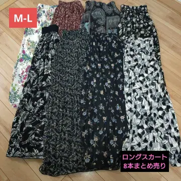 플레어 롱 스커트 8개 세트 꽃무늬 M-L