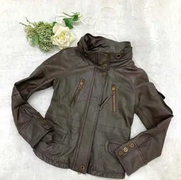 Bou Jeloud 브라운 가죽 후드 부착 자켓 라무 가죽 자켓