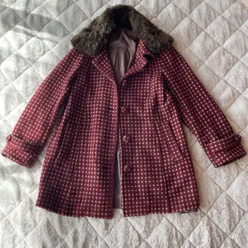 릴니나 코트 퍼 2way 성숙 큐트 보르도 도트 무늬 시크