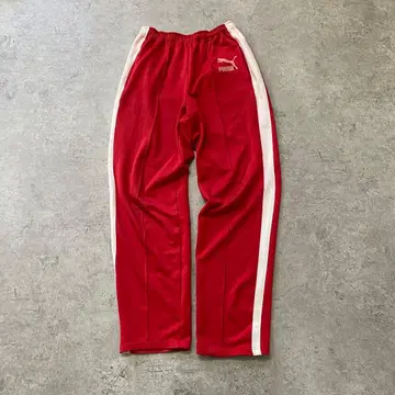 레어 80s PUMA 빈티지 안감 플리스 팬츠 저지 레드