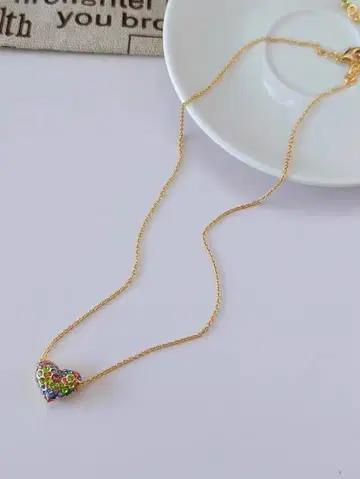 컬러풀 스톤 하트 목걸이 골드