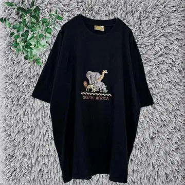 티셔츠 애니멀 무늬 자수 L 사이즈 바나나 레짐 블랙 해외 구제 의류