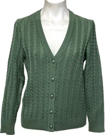 신동 이탈리아제 Carlton 퓨어 울 케이블 니트 가디건 그린 42
