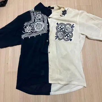 santafe 자수입은 긴팔 셔츠 03 네이비/아이보리