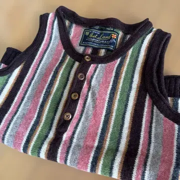 Shet Land 니트 베스트 멀티 스트라이프 울 핸드 프레임제