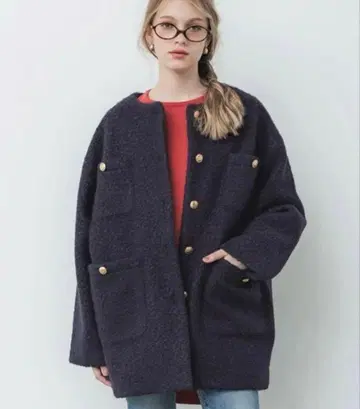 coca 코카 푸들 보아 노카라 코트 네이비 L