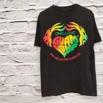 R5210 반팔 T셔츠 GUAM LOVE 블랙 컬러풀 프린트