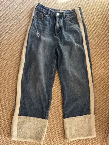 다크 블루 데님 와이드 레그 팬츠