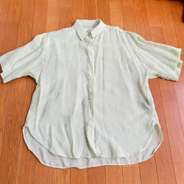 yuw 유우 오버 사이즈 시어 셔츠/광택감/주름 가공/라이트 그린