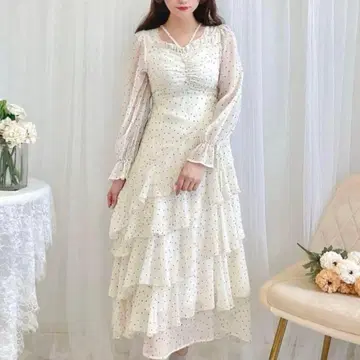 evelyn 도트 티어드 원피스 블루