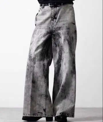 clel 빈티지 디자인 플레어 데님 팬츠 그레이쉬 블랙 L