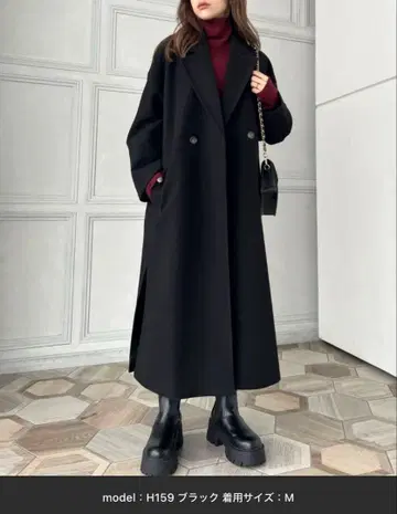블랙 더블 브레스트 롱 코트 M