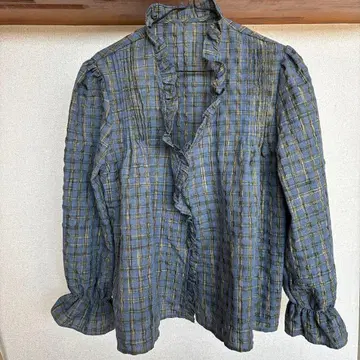 프릴 달린 긴팔 체크 블라우스 한국 패션