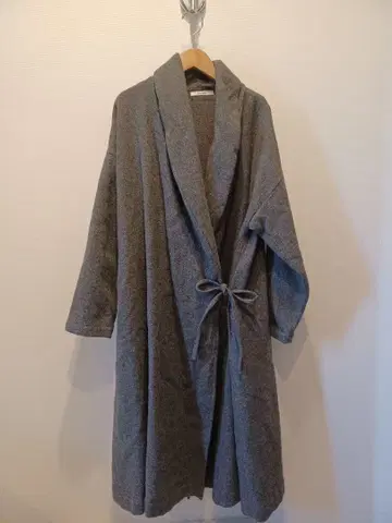 그레이 롱 코트 허리 리본 포함