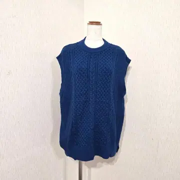 GU 케이블 짜임 니트 베스트 (M) 블루 심플