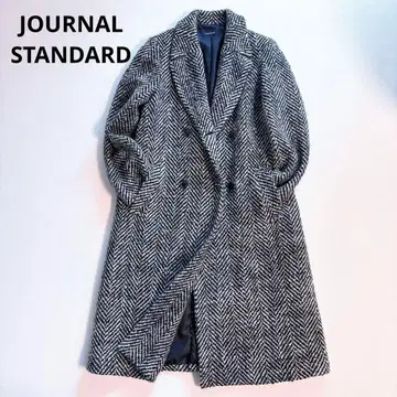JOURNAL STANDARD 헤링본 코트 화이트 x 블랙 체스터 코트