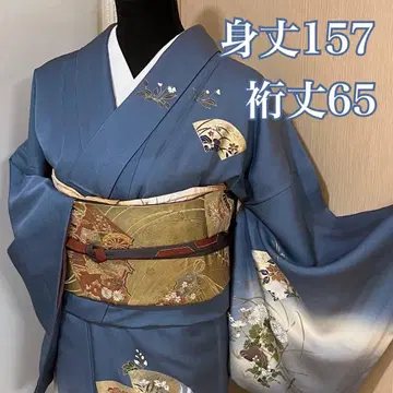 호몬기 츠케사게 이중 기모노 순수 실크 탁한 네이비