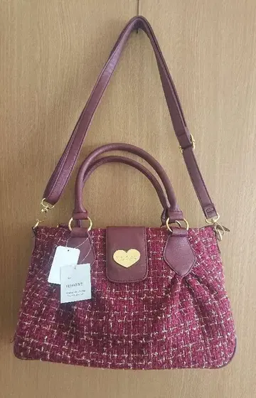 미사용 택 포함 여성용 핸드백 숄더백 빨간색 보르도 트위드