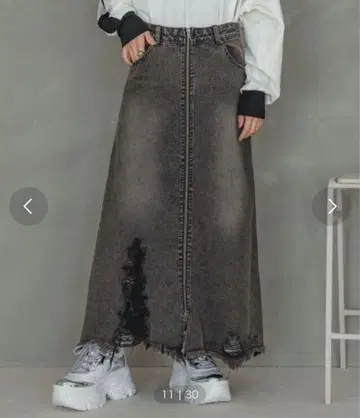 JEANASIS 지나시스 크러쉬 데님 스커트 블랙