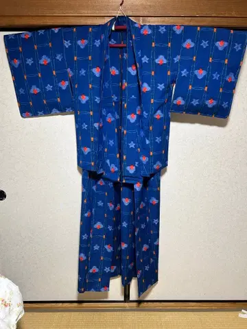 기모노 카스리 겉옷 포함 파랑 앤티크