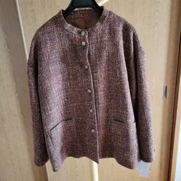 브라운 트위드 노카라 자켓