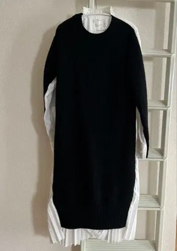 사카이 이소재 도킹 니트 셔츠 플리츠 원피스