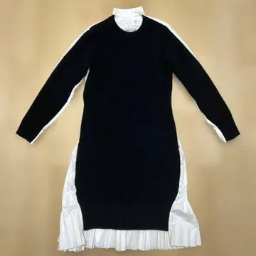 사카이 이소재 도킹 니트 셔츠 플리츠 원피스